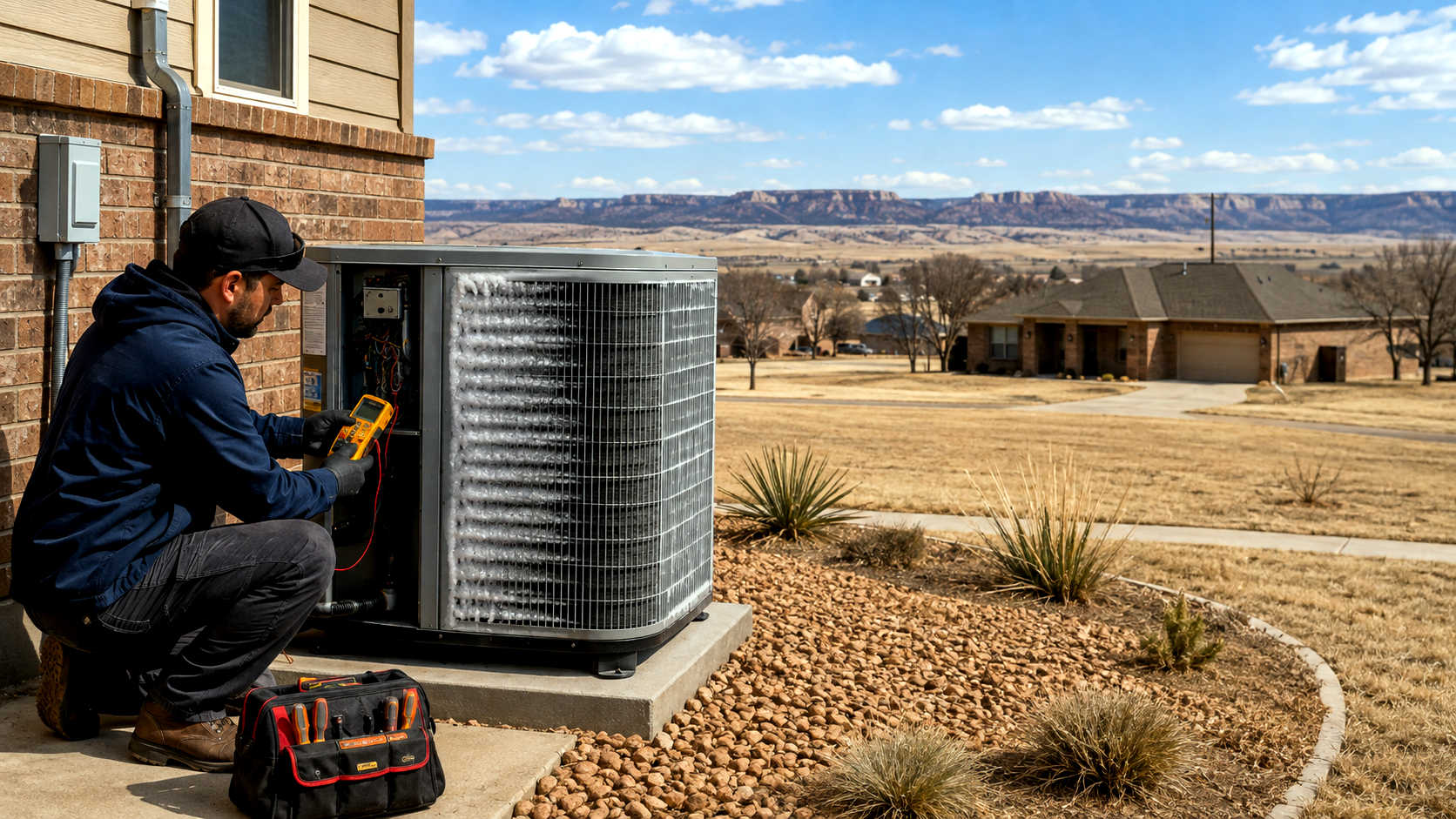 Caprock Services Technician Diagnosing Heat Pump Short Cycling In Canyon TX